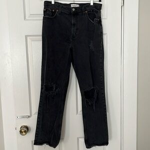 ABERCROMBIE The 90’s Straight Ultra High Rise Black Jean Distressed Denim